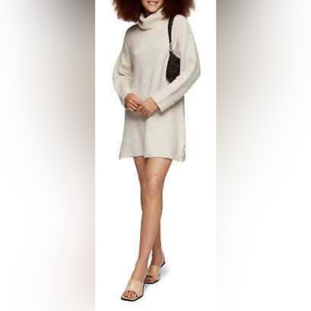 Topshop Turtleneck Sweater Dress Ivory Cozy Oversized